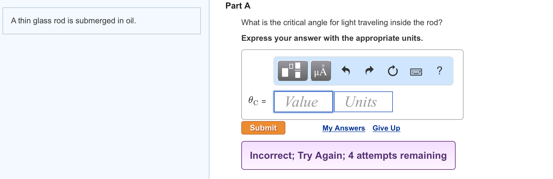 A Thin Glass Rod Is Submerged In Oil What Is The Chegg 