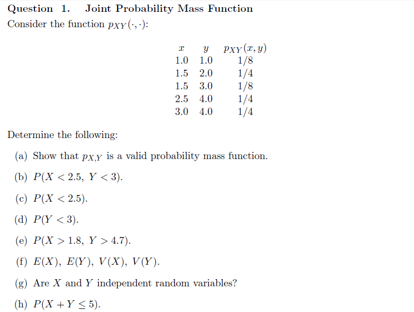 Solved Question 1 Joint Probability Mass Function Consid Chegg Com