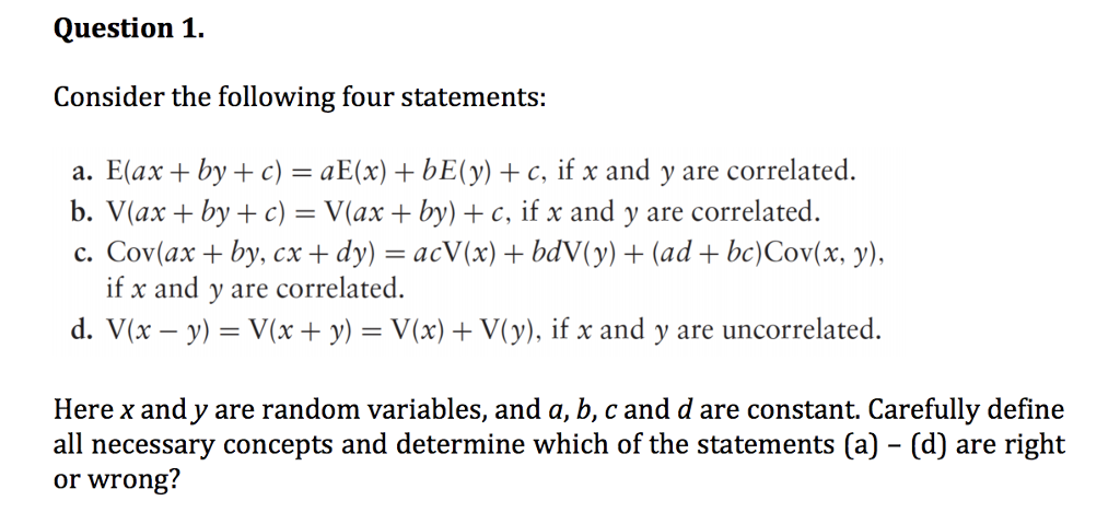 Solved Question 1 Consider The Following Four Statements Chegg Com
