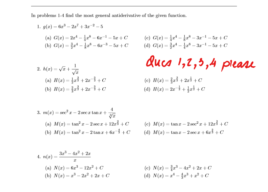 Solved In Problems 1 4 Find The Most General Antiderivati Chegg Com