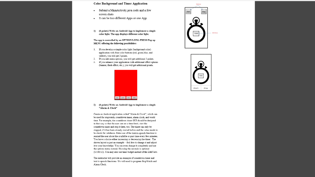 Solved 1 Color Background And Timer Application Submit A