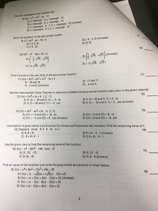 Solved Find The Intercepts Of The Function F X F X X Chegg Com