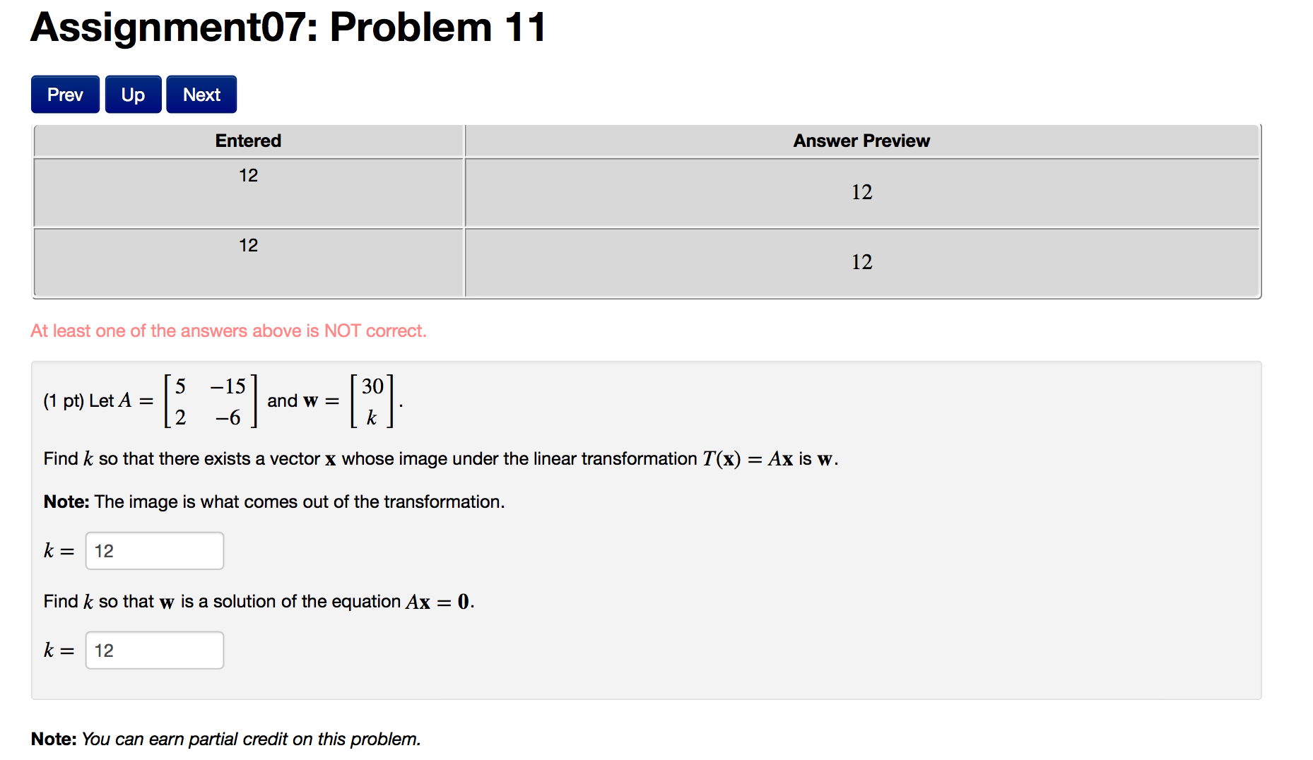 Solved Let A 5 15 2 6 And W 30 K Find K So That Th Chegg Com