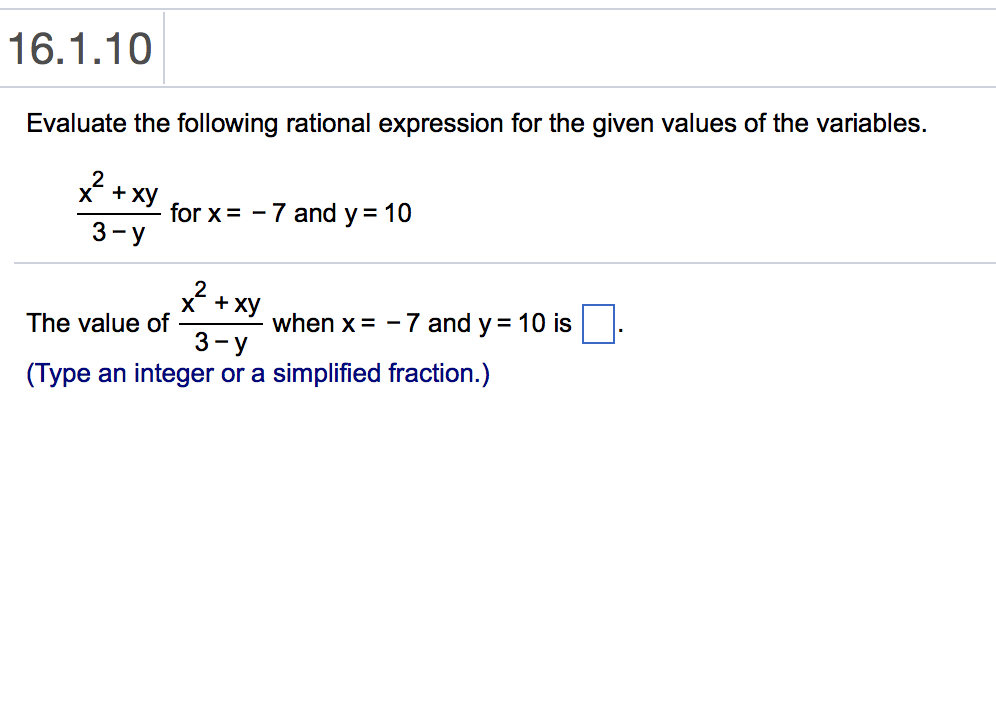 Evaluate The Following Rational Expression For The Chegg Com