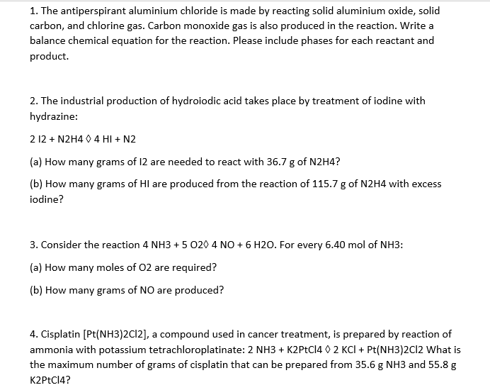 1 The Antiperspirant Aluminium Chloride Is Made By Chegg Com