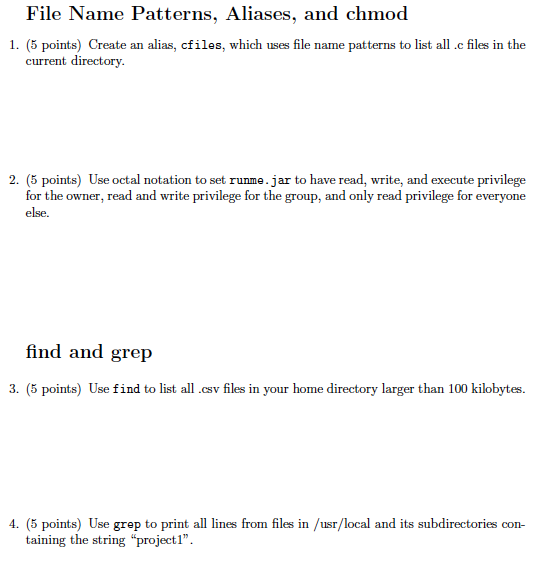 File Name Patterns Aliases And Chmod 1 5 Points Chegg Com