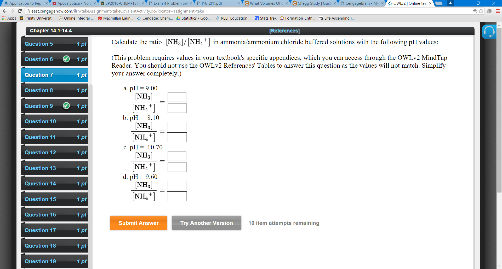Solved Calculate The Ratio [NH3]/[NH4+] In Ammonia/ammoni...