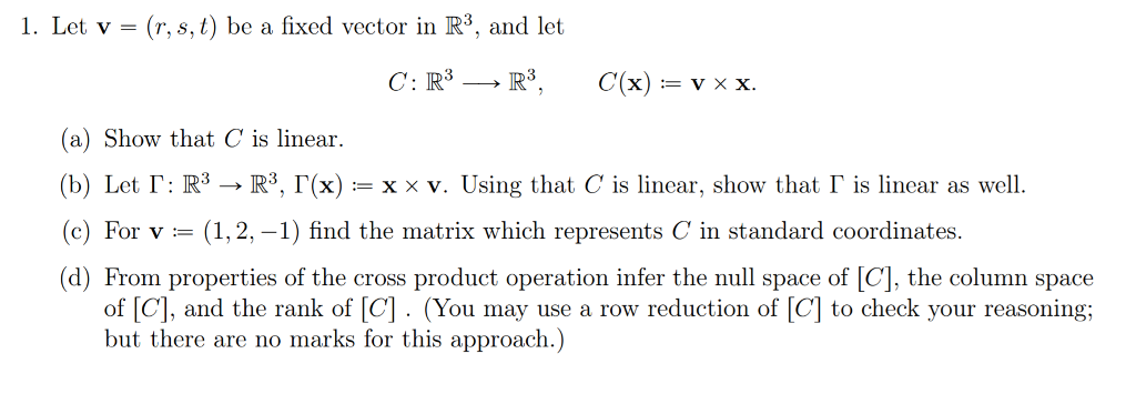 Solved 1 Let V R S T Be A Fixed Vector In R3 And L Chegg Com