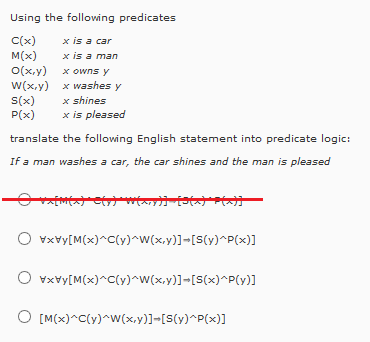 Solved Using The Following Predicates C X X Is A Car M X X Chegg Com