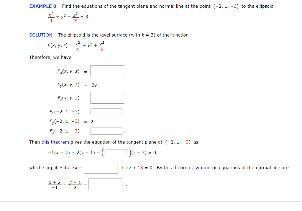 Solved Example 8 Find The Equations Of The Tangent Plane And Chegg Com