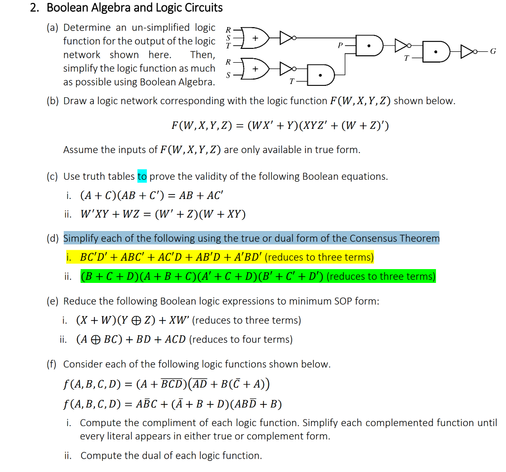 Solved Boolean Algebra And Logic Circuits A Determine A Chegg Com