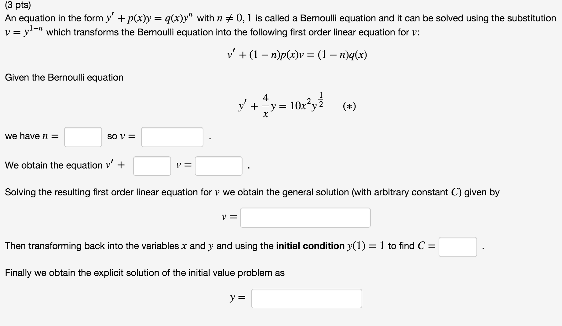 Solved 3 Pts An Equation In The Form Y P X Y Q X Y Chegg Com