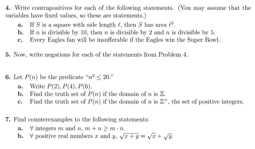 Solved 4 Write Contrapositives For Each Of The Following Chegg Com