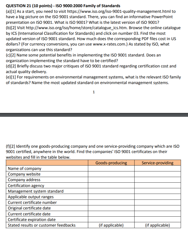 iso standards and questions answers Points) Family QUESTION (10 St ISO 21 Solved: Of 9000:2000