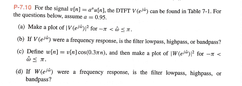 Solved For The Signal Upsilon N A N U N The Dtft V E Chegg Com