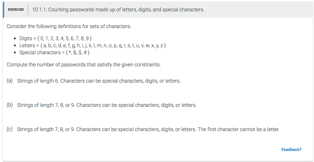 Solved Exercise 10 1 1 Counting Passwords Made Up Of Let Chegg Com