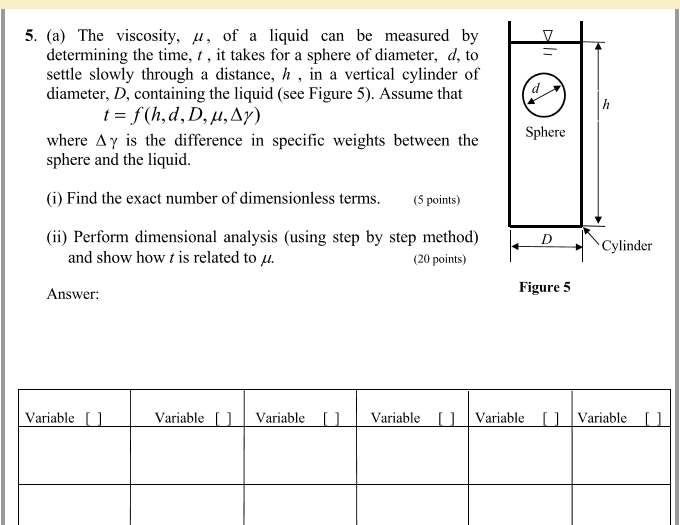 Solved The Viscosity Mu Of A Liquid Can Be Measured By Chegg Com