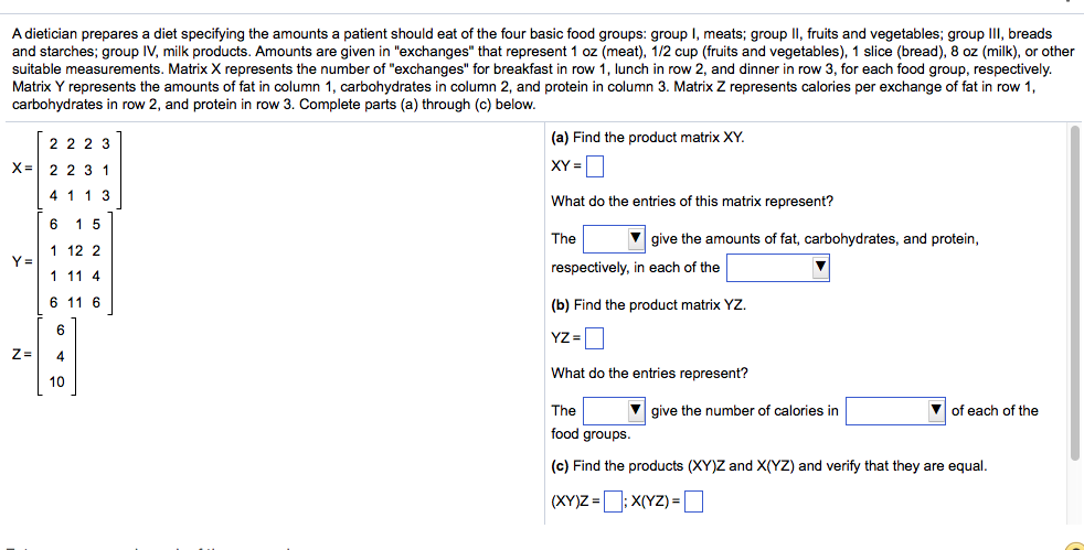 Solved A Dietician Prepares A Diet Specifying The Amounts A Chegg Com