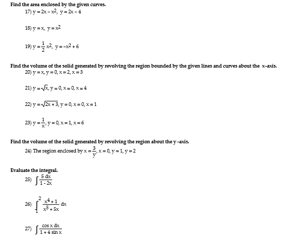 Solved D The Area Enclosed By The Given Curves 17 Y 2 Chegg Com