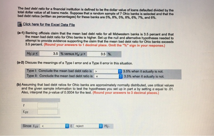 Solved The Bad Debt Ratio For A Financial Institution Is