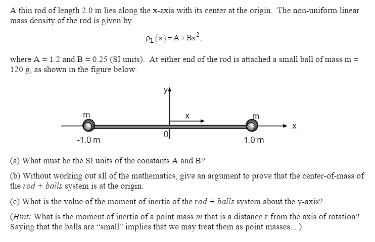 Solved: A Thin Rod Of Length 2.0 M Lies Along The X-axis W... | Chegg.com