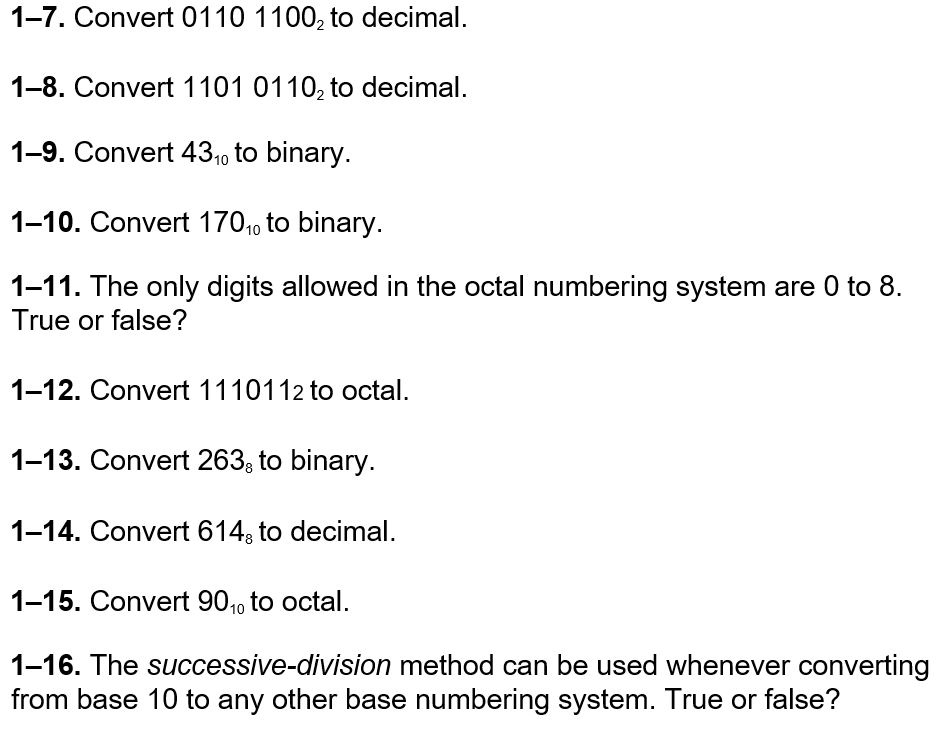 Solved 1 7 Convert 0110 11002 To Decimal 1 8 Convert 11