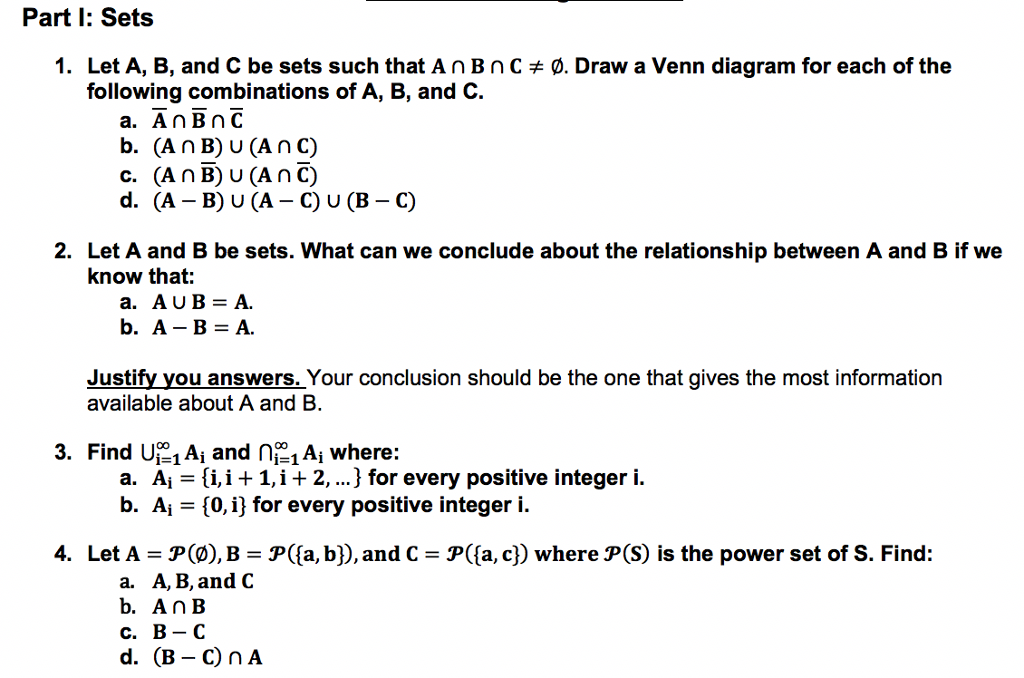 Solved Part I Sets 1 Let A B And C Be Sets Such That Chegg Com