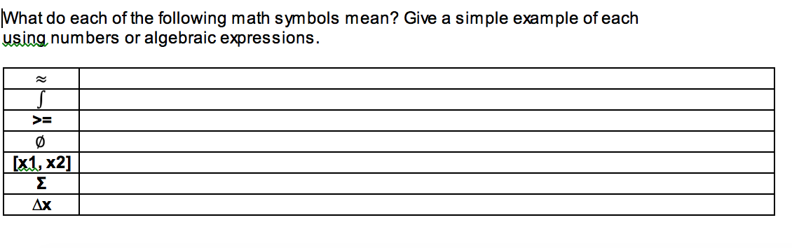Solved What Do Each Of The Following Math Symbols Mean G