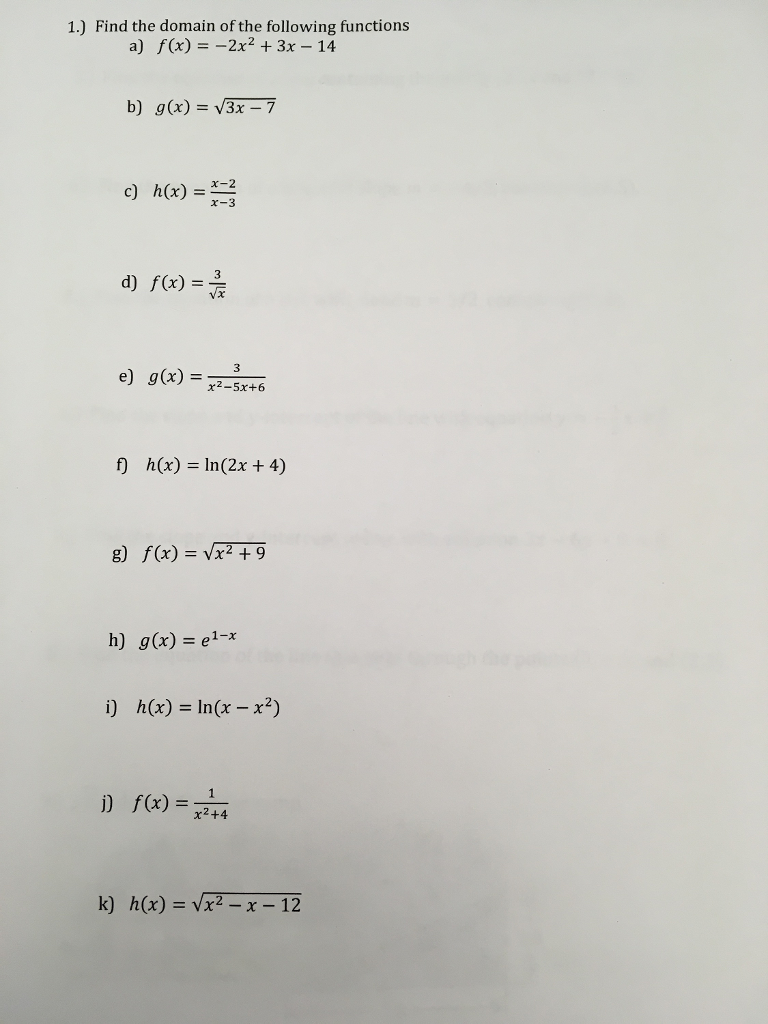 Solved Find The Domain Of The Following Functions A F X Chegg Com