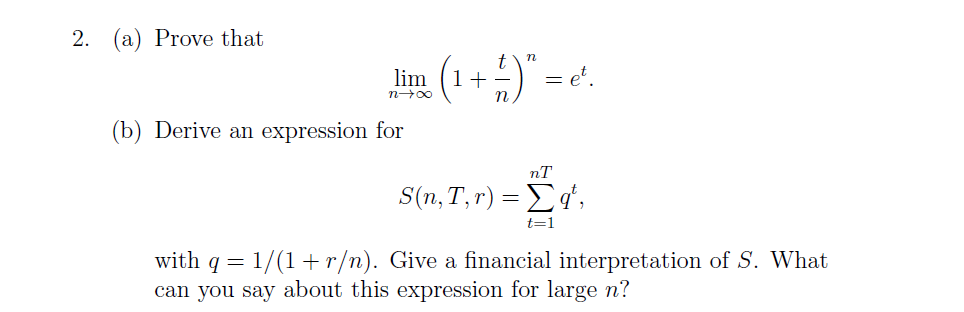 Solved Prove That Lim N Rightarrow Infinity 1 T N N Chegg Com