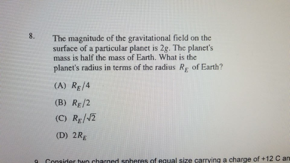 Solved 8 The Magnitude Of The Gravitational Field On The Chegg Com