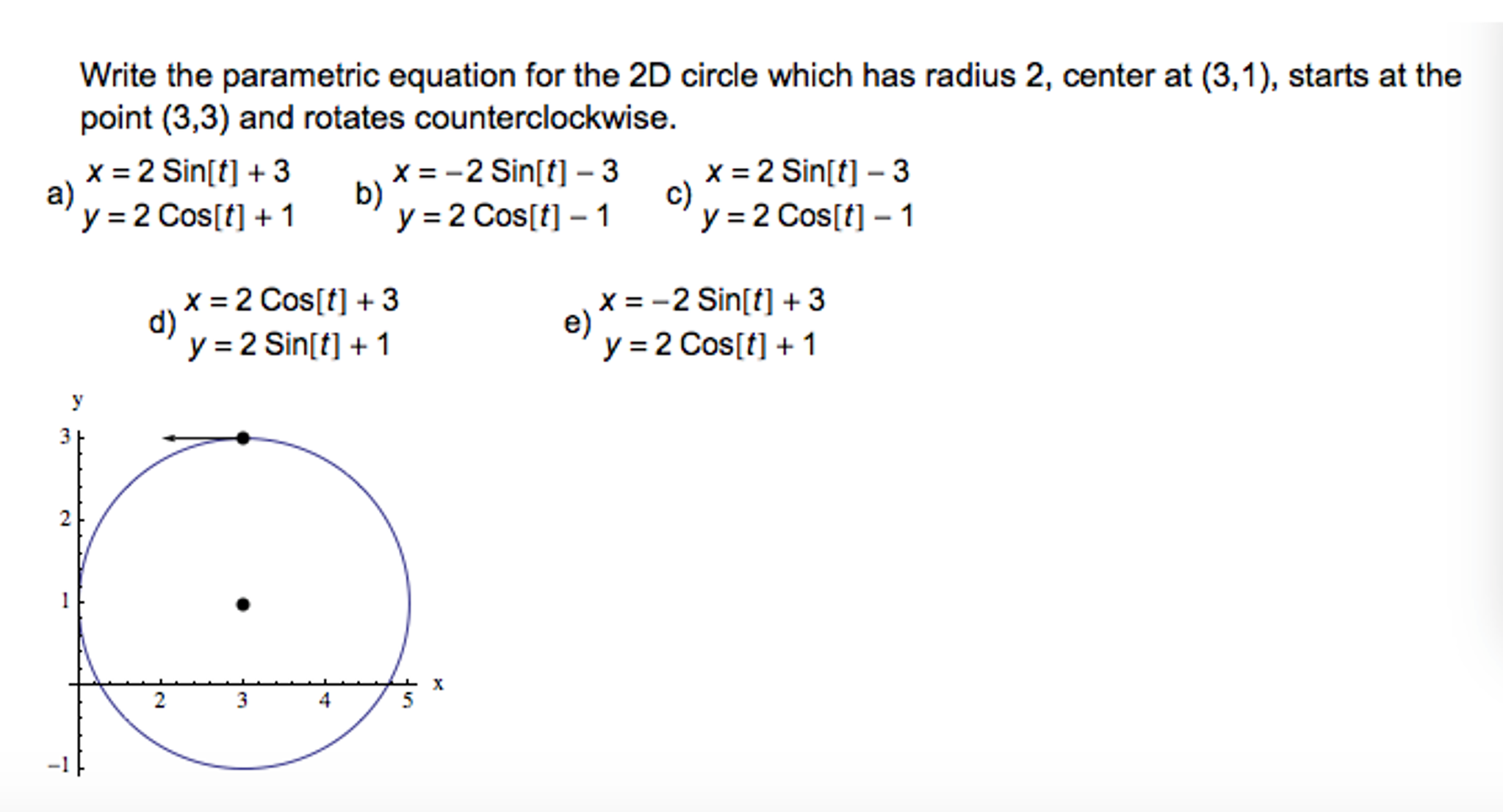 Solved Write the parametric equation for the 22D circle which