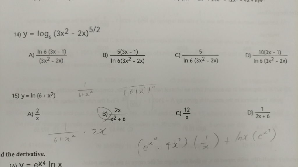 Solved How To Solve Y Log 6 3x 2 2x 5 2 A In 6 3x Chegg Com