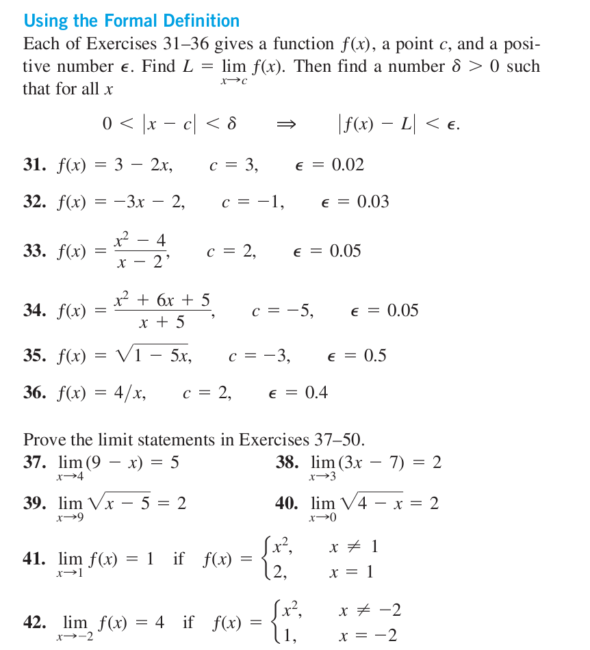 Using The Formal Definition Each Of Exercises 31 36 Chegg Com