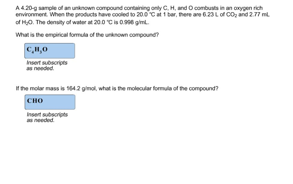 Solved A 4 G Sample Of An Unknown Compound Containing Chegg Com