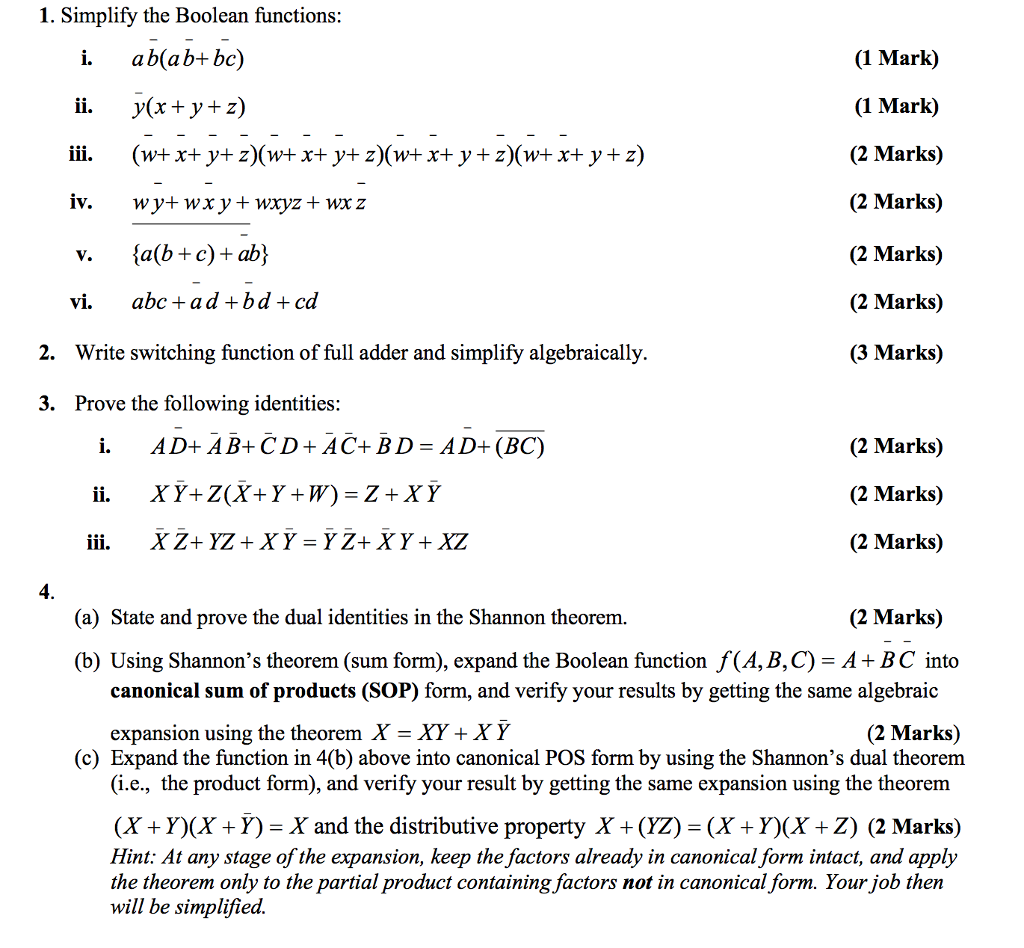 Solved 1 Simplify The Boolean Functions I Ab Ab 1 Chegg Com