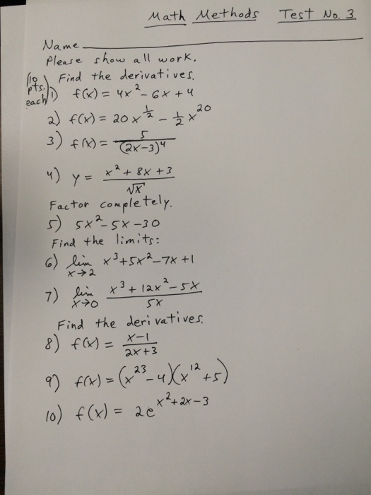 Solved Find The Derivatives F X 4x 2 6x 4 F X Chegg Com