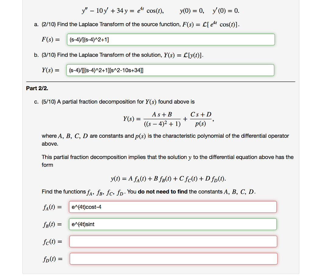 Solved A Partial Fraction Decomposition For Y S Found Ab Chegg Com