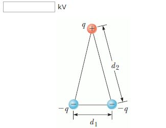 The three charges in the figure below are at the v