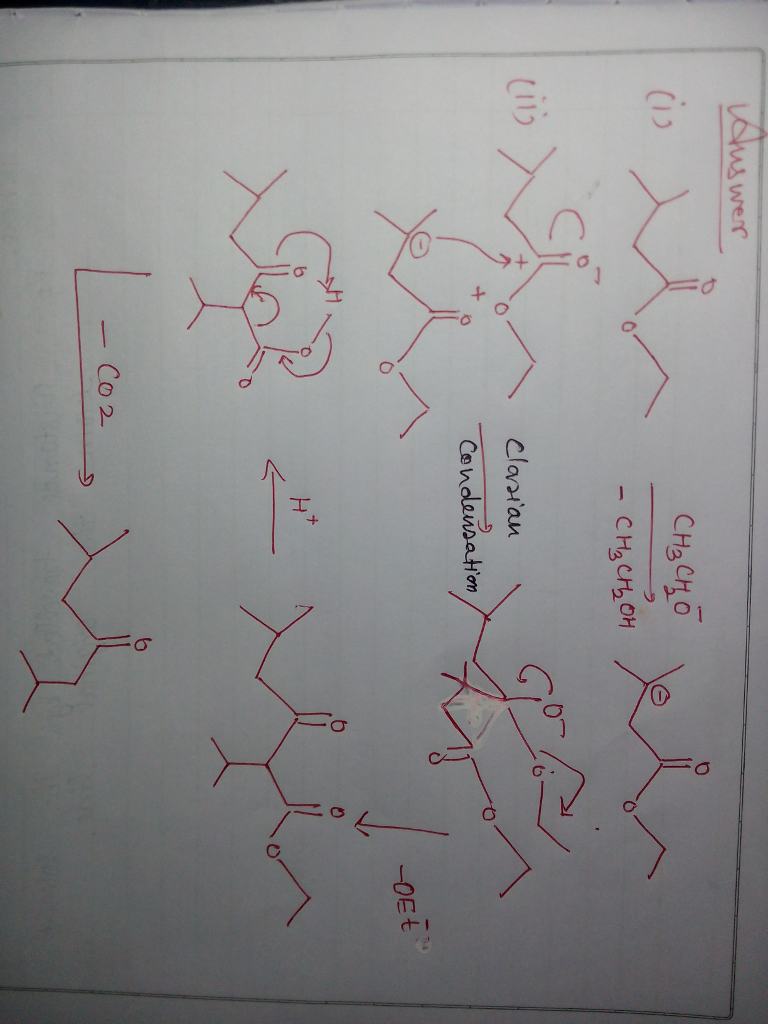 Question & Answer: Draw the product of the treating ethyl 3-methylbutanoate with ethoxide ion, followed by HCl...... 1