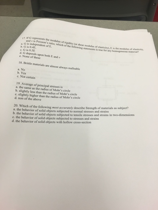 Solved If G Represent The Modulus Of Rigidity Or Shear M Chegg Com