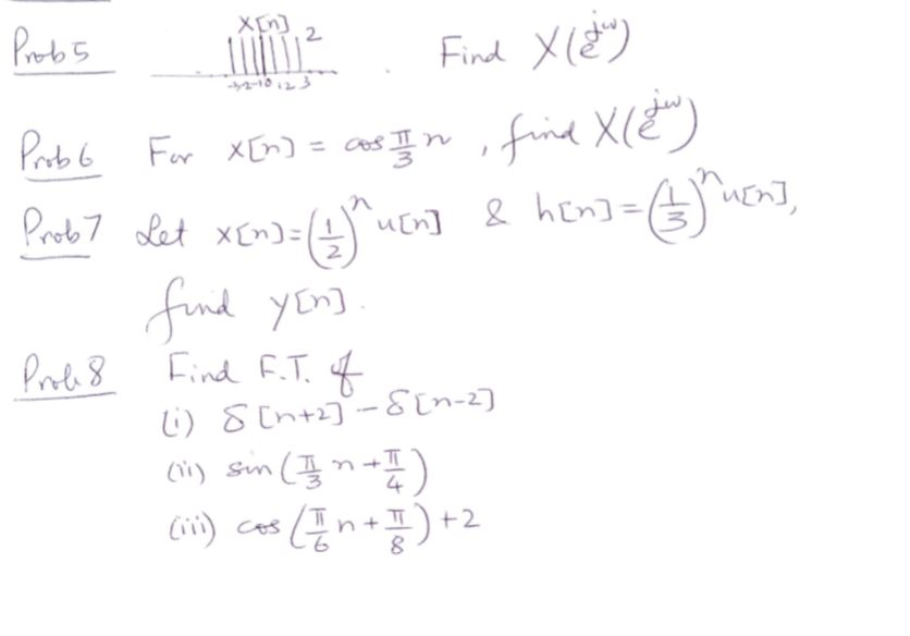 Solved Prob 5 Find X E Jw Prob 6 For X N Cos Pi 3 N Chegg Com