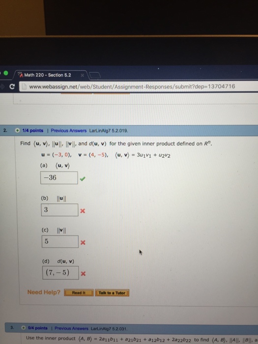 Solved Find U V U V And D U V For The Give Chegg Com