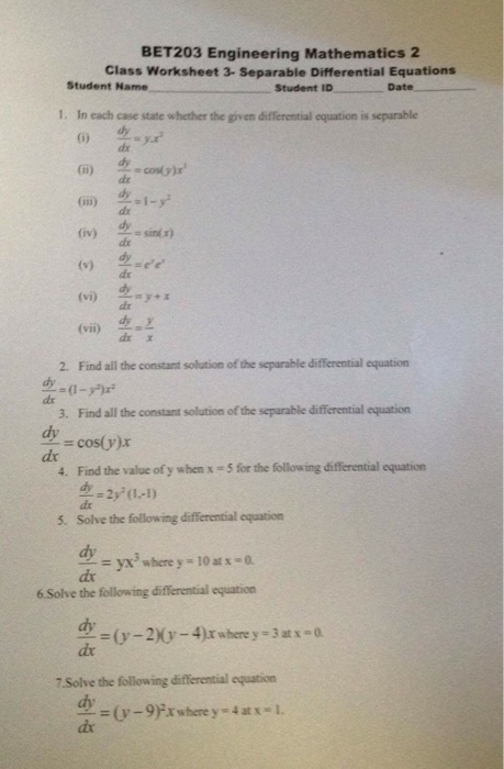 Solved In Each Case State Whether The Given Differential Chegg Com