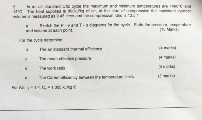 Solved 5 In An Air Standard Otto Cycle The Maximum And M