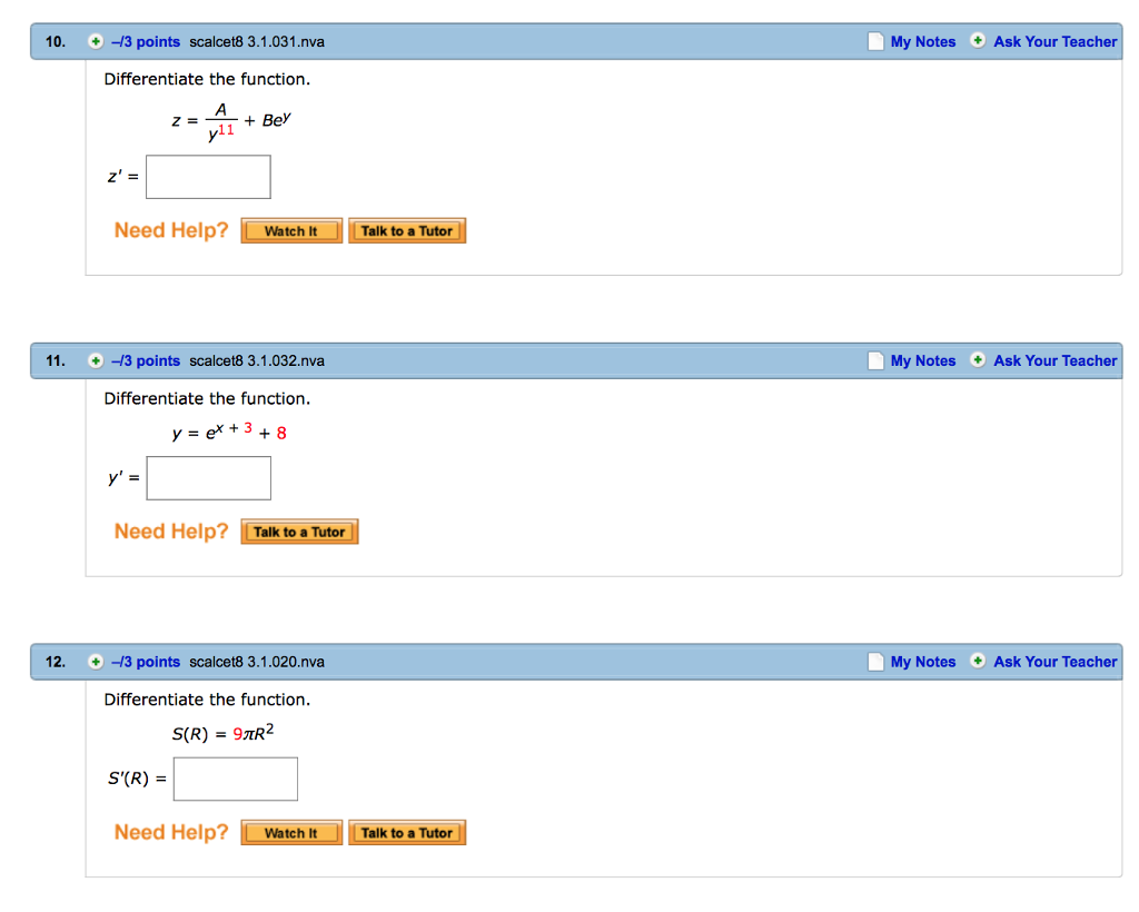 Differentiate The Function Z A Y 11 Be Y Z Chegg Com