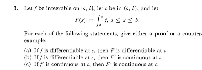 Solved Let F Be Integrable On A B Let C Be In A B