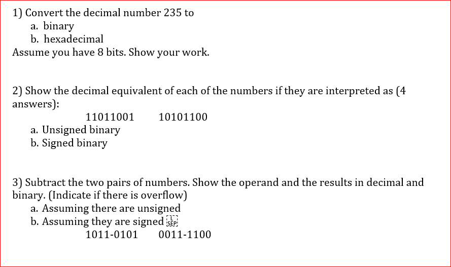 Solved Convert The Decimal Number 235 To A Binary B Hex Chegg Com