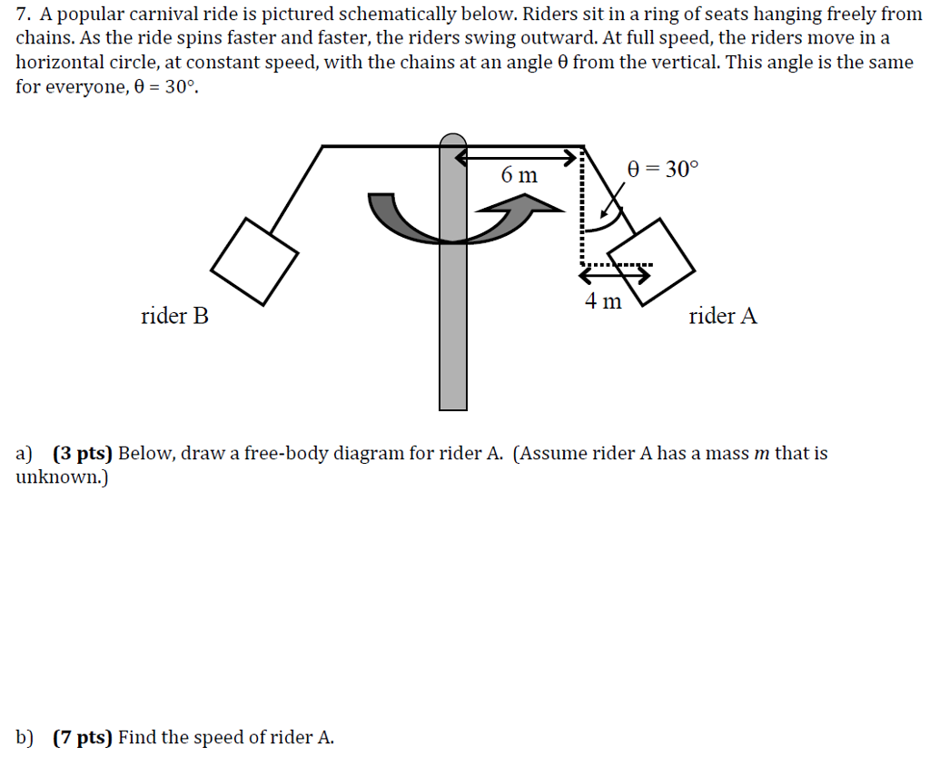 Solved B. For the ride spinning at some (unknown) speed, the