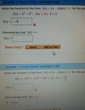 1 Write The Function In The Form F X X K Q X R Chegg Com